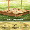 Wooden Kids Sandbox with Cover, Sand Play Station with Foldable Bench Seats and Adjustable Canopy, Light Brown
