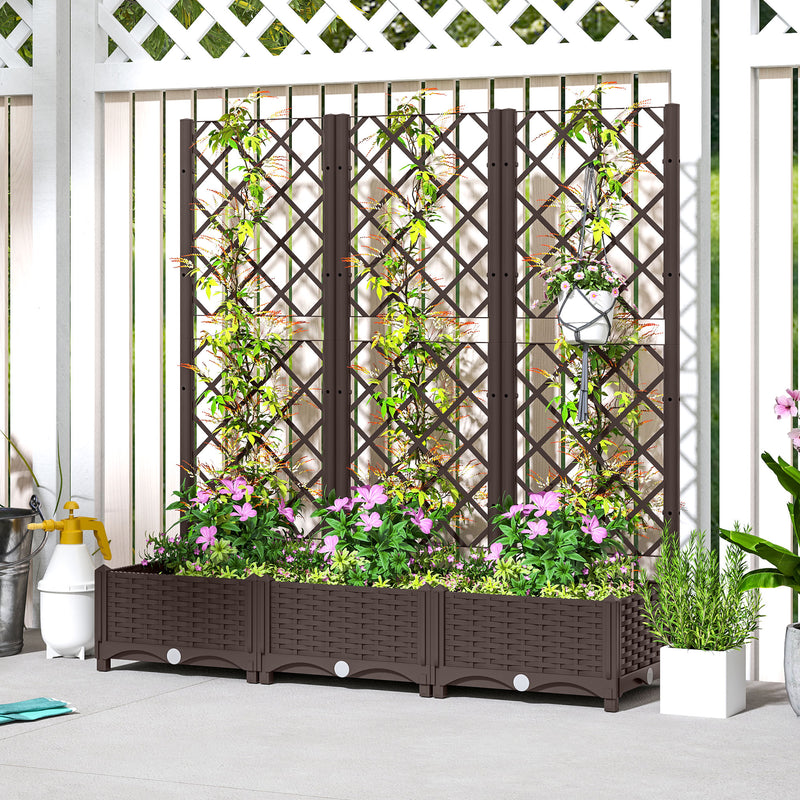 Raised Garden Bed with Trellis, PE Rattan Flower Bed with Drainage Holes and Drain Plugs, 47