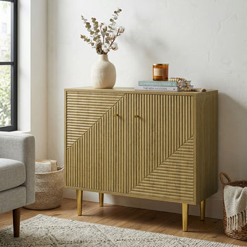 Sideboard with Adjustable Shelf, Buffet Cabinet with 2 Doors and Gold Steel Legs for Dining Room, Oak