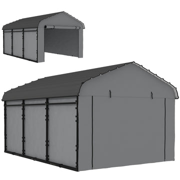 10' x 15' Metal Carport, Heavy Duty Garage Car Shelter with Galvanized Metal Roof and Removable Sidewalls, Light Grey