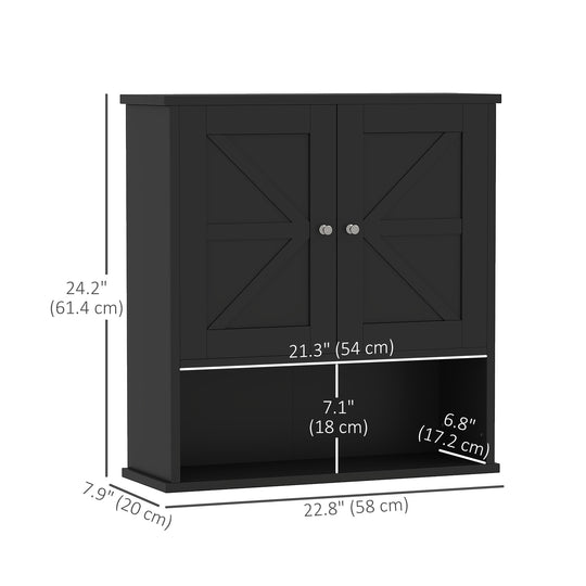 Farmhouse Bathroom Medicine Cabinet, Wall Cabinet with Barn Doors, and Adjustable Shelf for Laundry Room, White