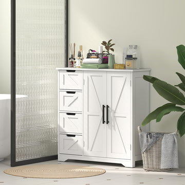 Bathroom Floor Cabinet, Farmhouse Bathroom Storage Cabinet with Adjustable Shelf, White