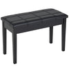 Classic Piano Bench Stool, PU Leather Padded Keyboard Seat with Rubber Wood Legs and Music Storage Compartment, Banded Seat, Black
