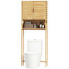 Over the Toilet Cabinet, Bathroom Organizer with 2 Doors, Open Compartment and Adjustable Shelf, Natural Wood Finish