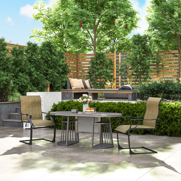 C Spring Motion Patio Chairs Set of 2 with Curved High Backrest, Armrest, All Weather Breathable Fabric, Metal Frame