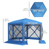 12' x 12' Hexagon Automatic Pop Up Screen Tents Camping Shelter Picnic Canopy Outdoor Sun Shade with Mesh Sidewalls and Carry Bag, Blue