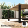 2-Tier Rectangle Outdoor Coffee Table, Patio Table with Wood-Effect Metal Top, Wicker Shelf for Garden, Backyard, Brown