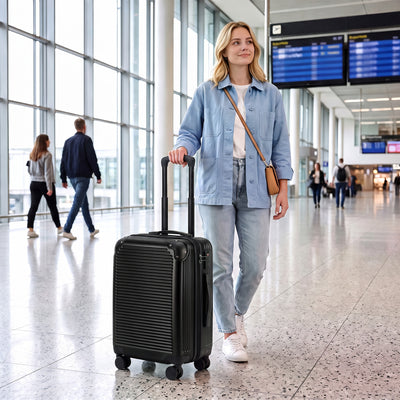 20-Inch Expandable Luggage, Hardshell Suitcase with Spinner Wheels, Top Handle, Side Handle, TSA Lock, Black