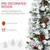 6 Foot Pencil Snow Flocked Artificial Christmas Tree with 600 Pine Realistic Branches, Pine Cones, Red Berries, Auto Open, Green