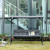 3 Seat Outdoor Swing Chair Steel Swing Bench Porch Swing With Adjustable Canopy, Coffee Tables and Cushion for Patio Garden, Dark