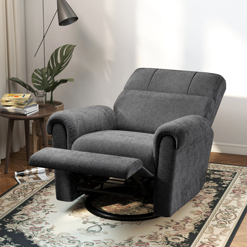 Power Recliner Chair, Fabric Upholstered Recliner Chair with USB Ports, Swivel and Rocking Function, Footrest, Dark Grey
