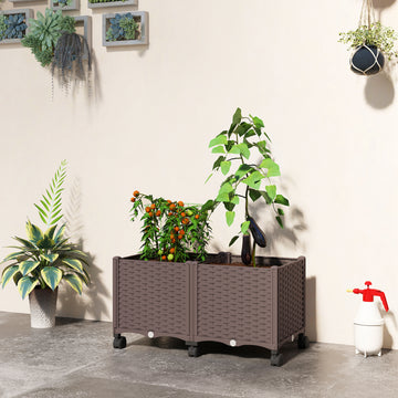 Plastic Raised Garden Bed, Indoor Outdoor Self Watering Planter Box with Drainage Holes and Plugs for Flowers