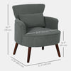 Modern Accent Chair, Upholstered Armchair with Solid Wood Legs and Lumbar Pillow for Living Room, Grey