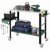 2Tier Rolling Tool Cart with Wheels, Lockable Steel Heavy Duty Cart with Side Tray, Silver & Green