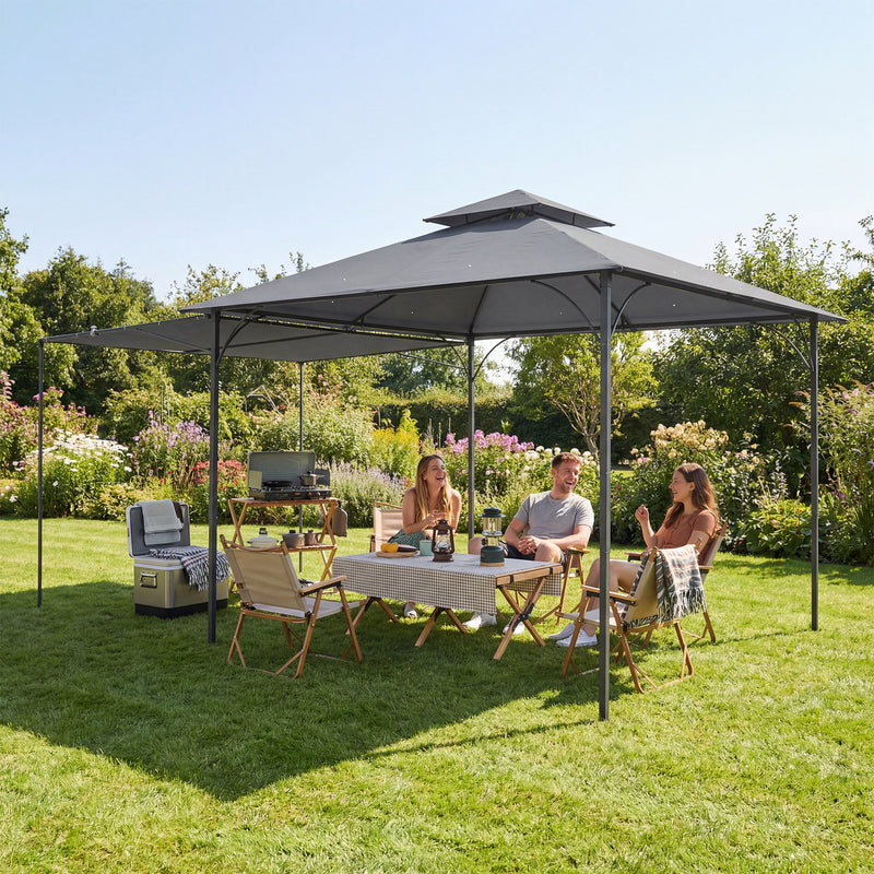Patio Gazebo with Double Roof Outdoor Gazebo Canopy with Extendable Shade 126