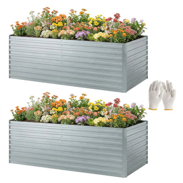 Set of 2 Galvanised Raised Garden Bed, 6 x 3 x 2 ft Metal Garden Bed with Safe Edging, Green