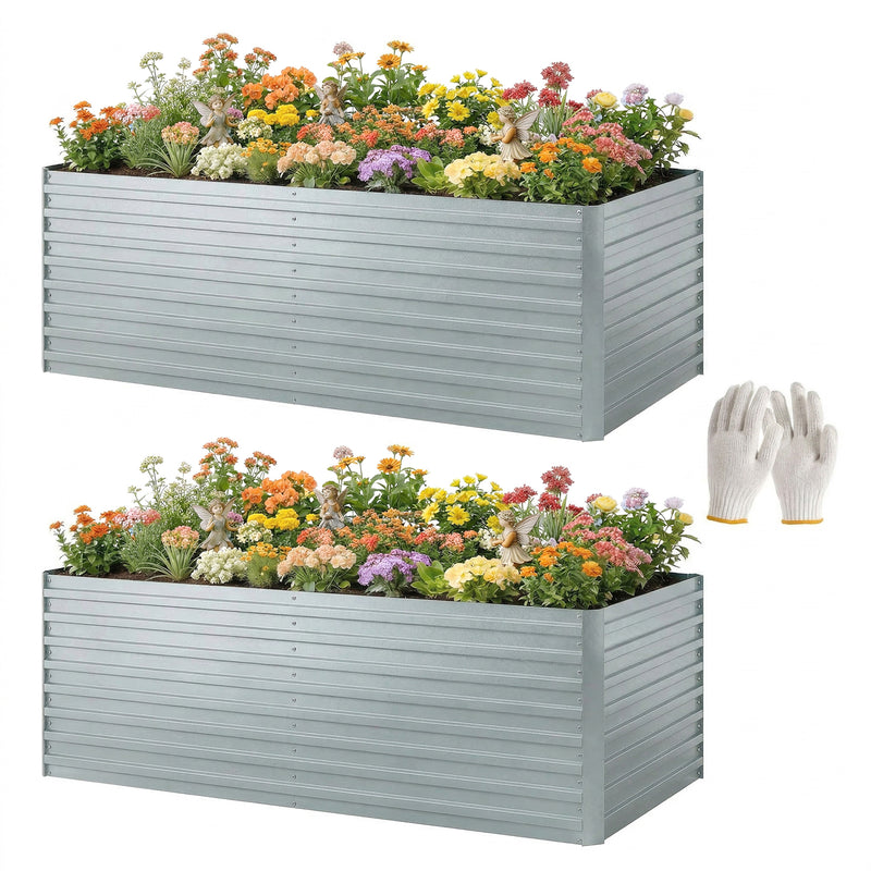 Set of 2 Galvanised Raised Garden Bed, 6 x 3 x 2 ft Metal Garden Bed with Safe Edging, Green
