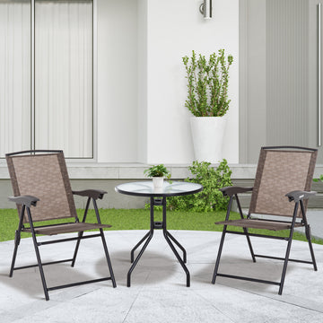 Folding Outdoor Bistro Set, Patio Table and Chairs with Reclining Backrest and Round Dining Table, Brown