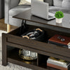 Lift Top Coffee Table with Hidden Storage Compartment and Open Shelves, Lift Tabletop Pop-Up Center Table for Living Room, Dark Walunt