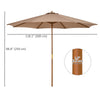 10' x 8' Wooden Patio Umbrella, Garden Parasol, Outdoor Sunshade Canopy with Bamboo Rib for Outdoor, Khaki