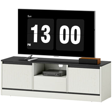 TV Stand for 43-55 Inch TV,  Entertainment Center w/ Cabinets, Shelf, Drawer and Cable Management for Living Room, White