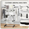 Garment Drying Rack Stainless Steel Folding Clothes Hanging Rack with Side Wings Castors for Indoor Outdoor Black