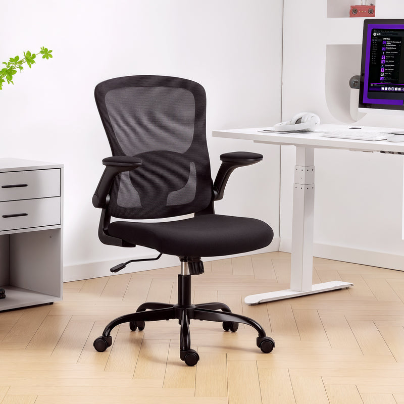 Ergonomic Mesh Office Chair with 4D Lumbar Support, Swivel Desk Chair with Flip-up Armrests, Tilt Function, Grey