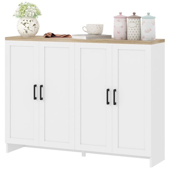 Modern Sideboard Buffet Cabinet, Modern Kitchen Storage Cabinet with 4 Doors Adjustable Shelves, for Dining Room, White
