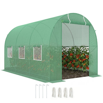 11.5' x 6.6' x 6.6' Walk-in Tunnel Greenhouse Garden Plant Seed Growing Warm House Outdoor Hot House w/ Roll Up Door, Windows, PE Cover Green