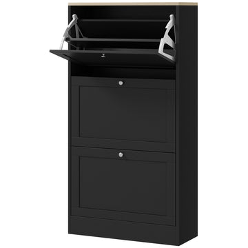 Modern Shoe Storage with 3 Flip Drawers and Adjustable Shelves, Shoe Cabinet Organizer for 12-18 Pairs of Shoes, Black
