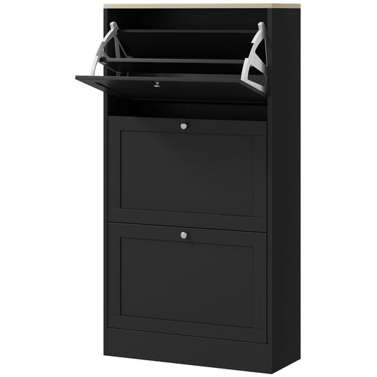 Modern Shoe Storage with 3 Flip Drawers and Adjustable Shelves, Shoe Cabinet Organizer for 12-18 Pairs of Shoes, Black