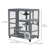 Cat Condo Wooden Indoor Cat House on Wheels with Cat Flap Door Platforms Hammock Openable Top for 2 Cats, Light Grey