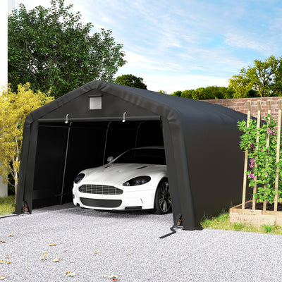 12' x 20' Portable Garage, Heavy Duty Carport Canopy with Ventilation Windows and Large Roll-up Door, Black