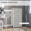 Commode/Tour de rangement en tissu de lin avec 4 tiroirs amovibles, cadre métallique et pieds réglables pour salon, cuisine, salle de bain, blanc