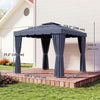 10' x 10' Deck Gazebo with Curtains & Mesh Screen Drapes, Double Roof Canopy Polyester Shade for Backyard Garden, Dark Blue