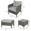5 Pieces Wicker Patio Furniture Sofa Set Thick Padded Cushions, Outdoor PE Rattan Conversation Coffee Set with Armchairs, Footstools and Glass Top Table, Light Grey