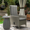 Wicker Outdoor Recliner Chair, Wicker Reclining Patio Chair with Adjustable Backrest and Cushion, Grey