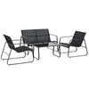 4 Piece Patio Furniture Set, Outdoor Conversation Set with Loveseat Sofa, Armchairs, Glass Top Coffee Table, Black