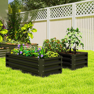 Galvanized Raised Garden Beds, Outdoor Planter Box, Set of 2, for Flowers, Herbs and Vegetables, Black