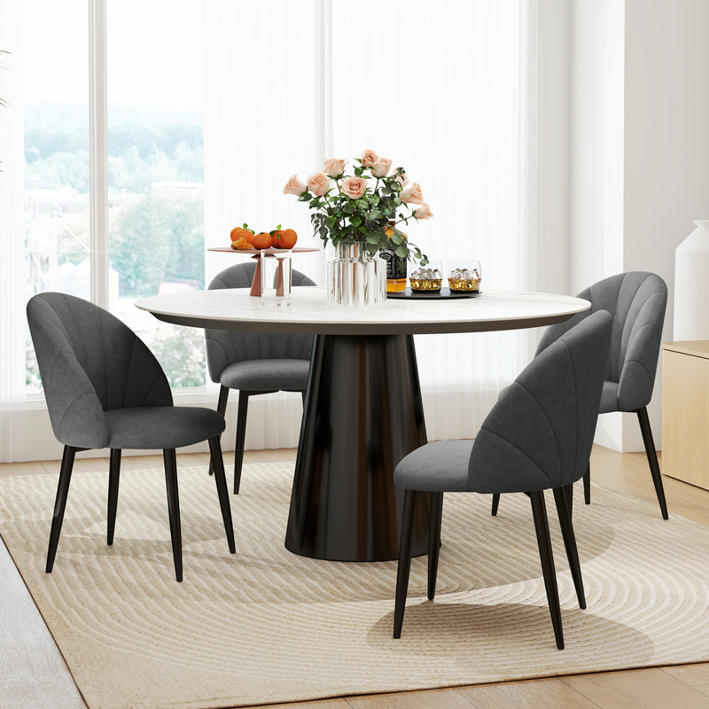 Modern Dining Chairs Set of 4, Upholstered Dining Room Chairs with Metal Legs, Shell Backrest, Padded Seat, Charcoal Grey