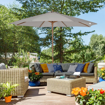 10' x 8' Wooden Patio Umbrella, Garden Parasol, Outdoor Sunshade Canopy with Bamboo Rib for Outdoor, Grey