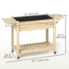 Raised Garden Bed, Wood Planter Box with Lockable Wheels, Side Tables, Bottom Shelf, Bed Liner, Drain Holes, Natural