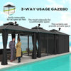 10' x 12' Outdoor Gazebo Canopy, Double Roof Hardtop Gazebo with Polycarbonate Roof, Steel Frame, Nettings and Curtains, for Garden, Lawn, Backyard and Deck, Black