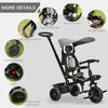 Qaba Tricycle for Toddler 4 in 1 Kids Trike with Reversible Adjustable Seat, Baby Push Bike with Removable Handle, Flat Canopy, Belt Storage Brake Clutch for 1-5 Years, Grey