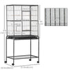 30'' Large Rolling Metal Bird Cage Bird House with Detachable Rolling Stand, Storage Shelf, Wood Perch Food Container - Black
