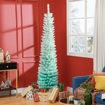 7' PVC Slim Pencil Artificial Christmas Tree Xmas Tree with 500 Realistic Branch Tips, Metal Stand, Gradient Blue