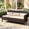 Canapé 3 places en osier, mobilier de conversation d'extérieur en rotin PE avec coussins amovibles pour patio, jardin, Marron