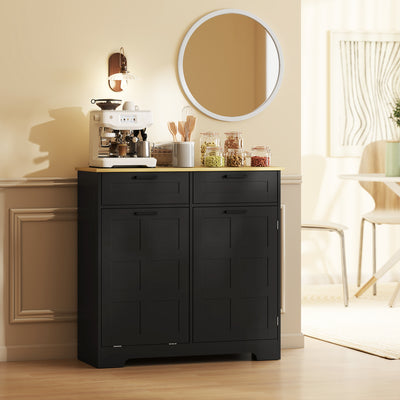 13 Gallon Tilt Out Garbage Cabinet, Kitchen Island with Trash Cabinet, 2 Drawers, Door Racks, Adjustable Shelves