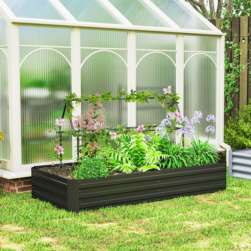 6' x 3' x 1' Raised Garden Bed with 2 Trellis Tomato Cages, Steel Frame Elevated Planter Box, Black