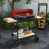 Charcoal Barbecue Grill with Adjustable Grill Height, Portable BBQ Trolley with Ash Catcher and Wheels, Red